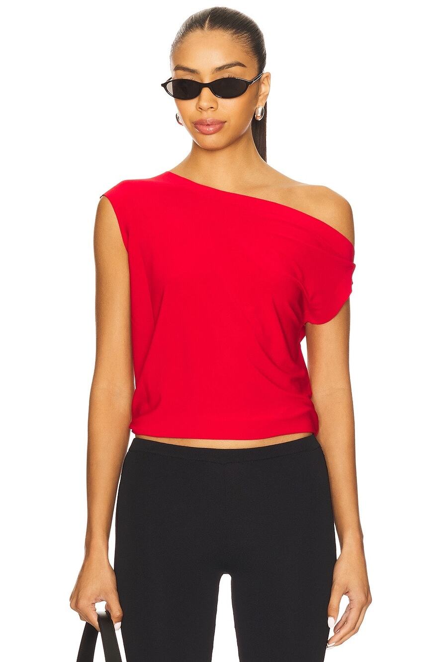 Norma Kamali Drop Shoulder Asymmetric Sleeveless Red Top Size XS